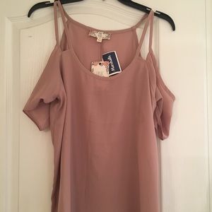 Light pink off the shoulder shirt